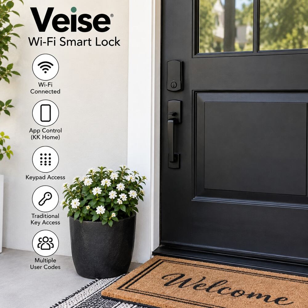 Veise VE027 Wi-Fi Smart Lock Black Keyless Entry Door Lock